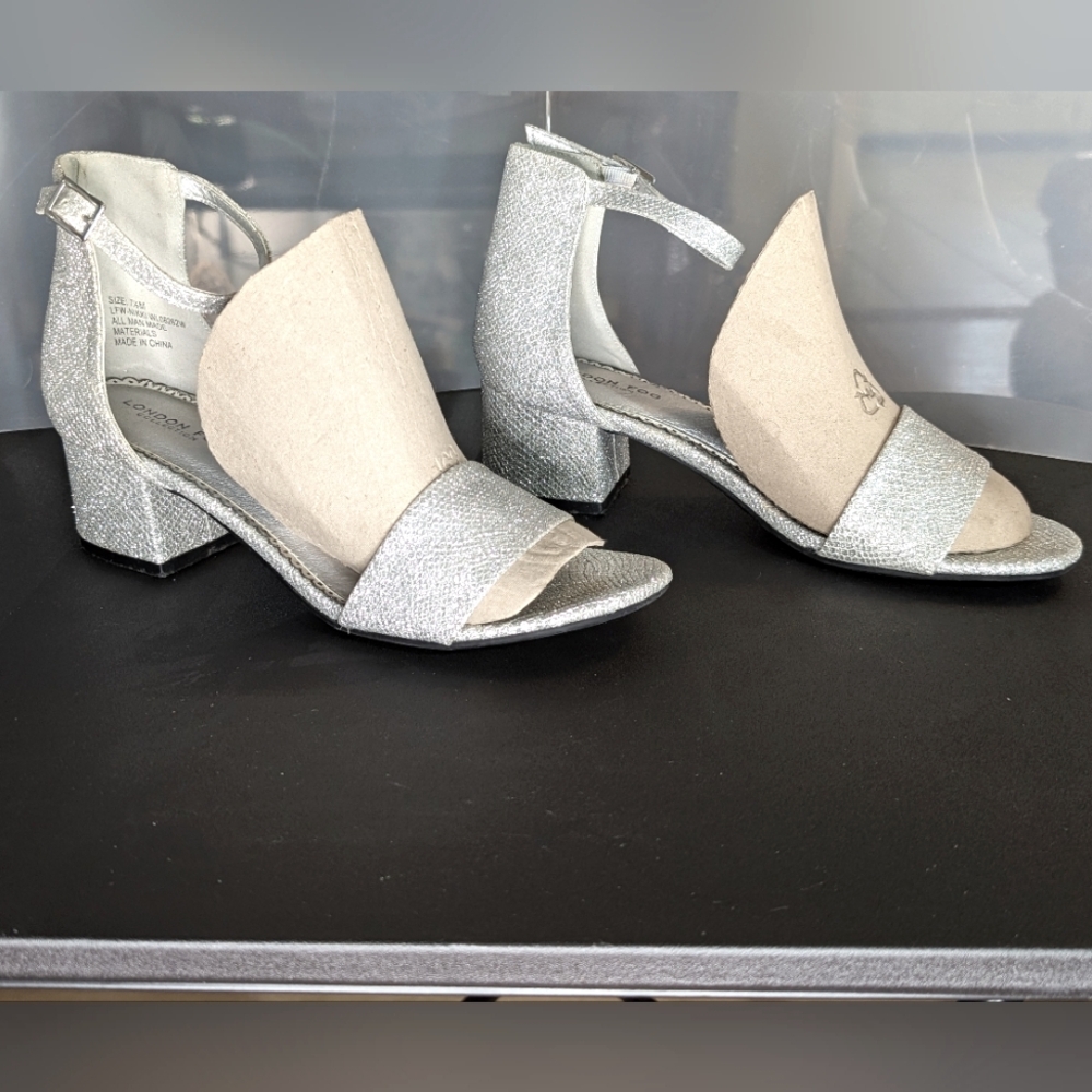 London Fog Silver Block Heel Sandals